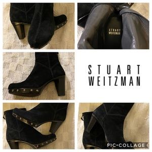STUART WEITZMAN SUEDE STUDDED ANKLE BOOTS 7.5